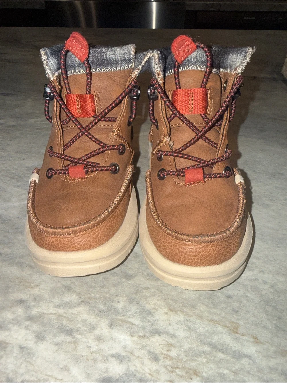 Hey Dude Brown Kids Boot with Red Lace Accents
